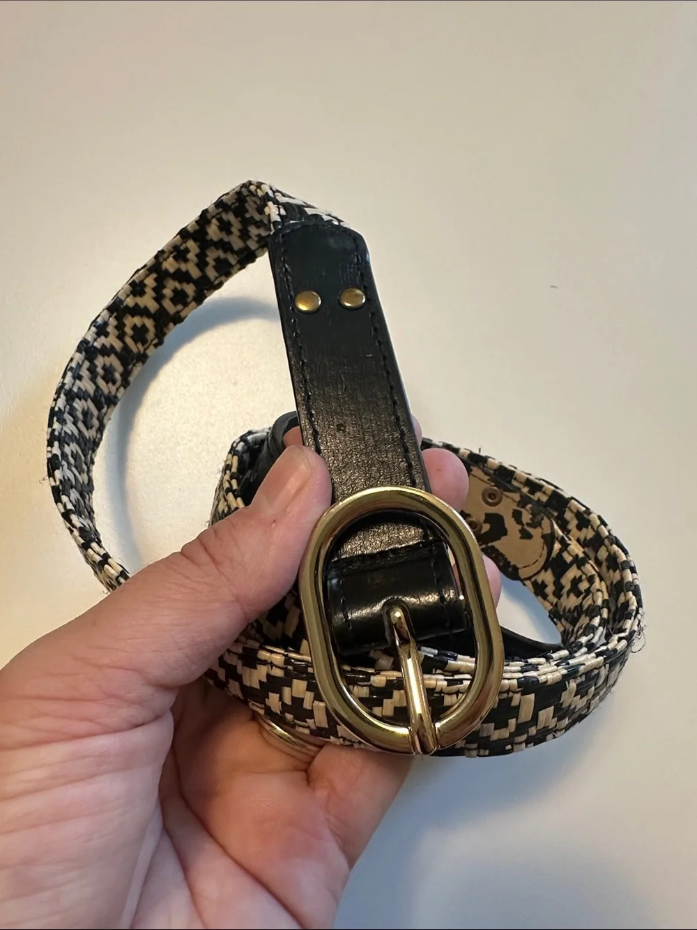 Betsey Johnson Black & White Woven Geometric Belt